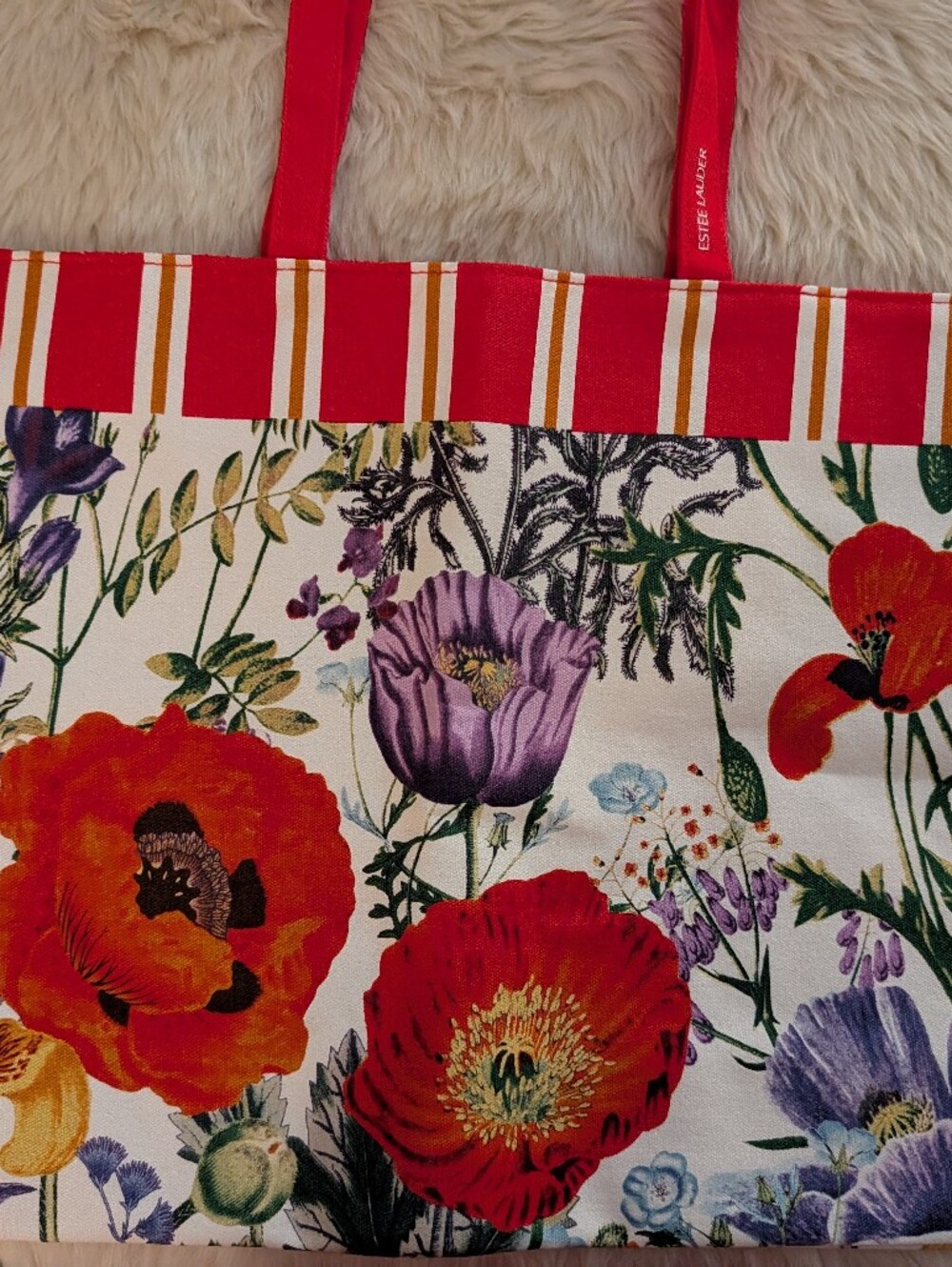 Estee Lauder Floral Canvas Tote in Red, Purple, Yellow, Green